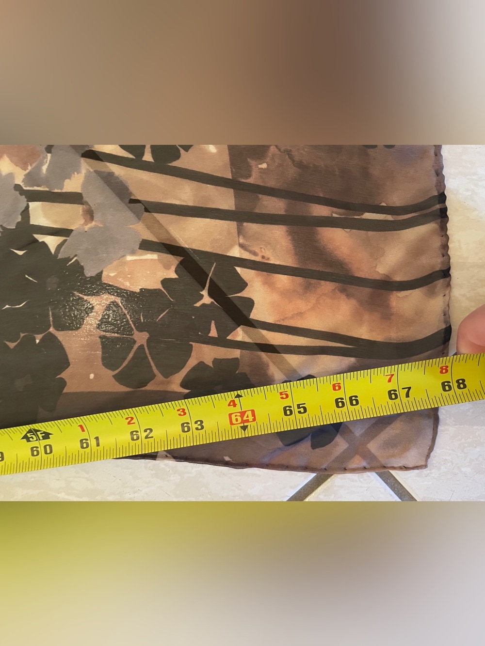 Valentino Floral Watercolor Silk Scarf in Brown, Black and Cream - Picture 7 of 13